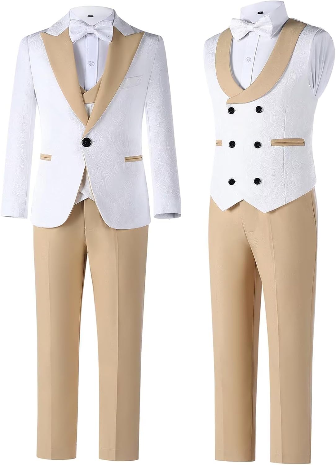 Suits for Boys Floral Jacquard Boys Suit 3 Piece Peak Lapel Tuxedo Suit Set Formal Kids Outfit for Wedding - Image 2