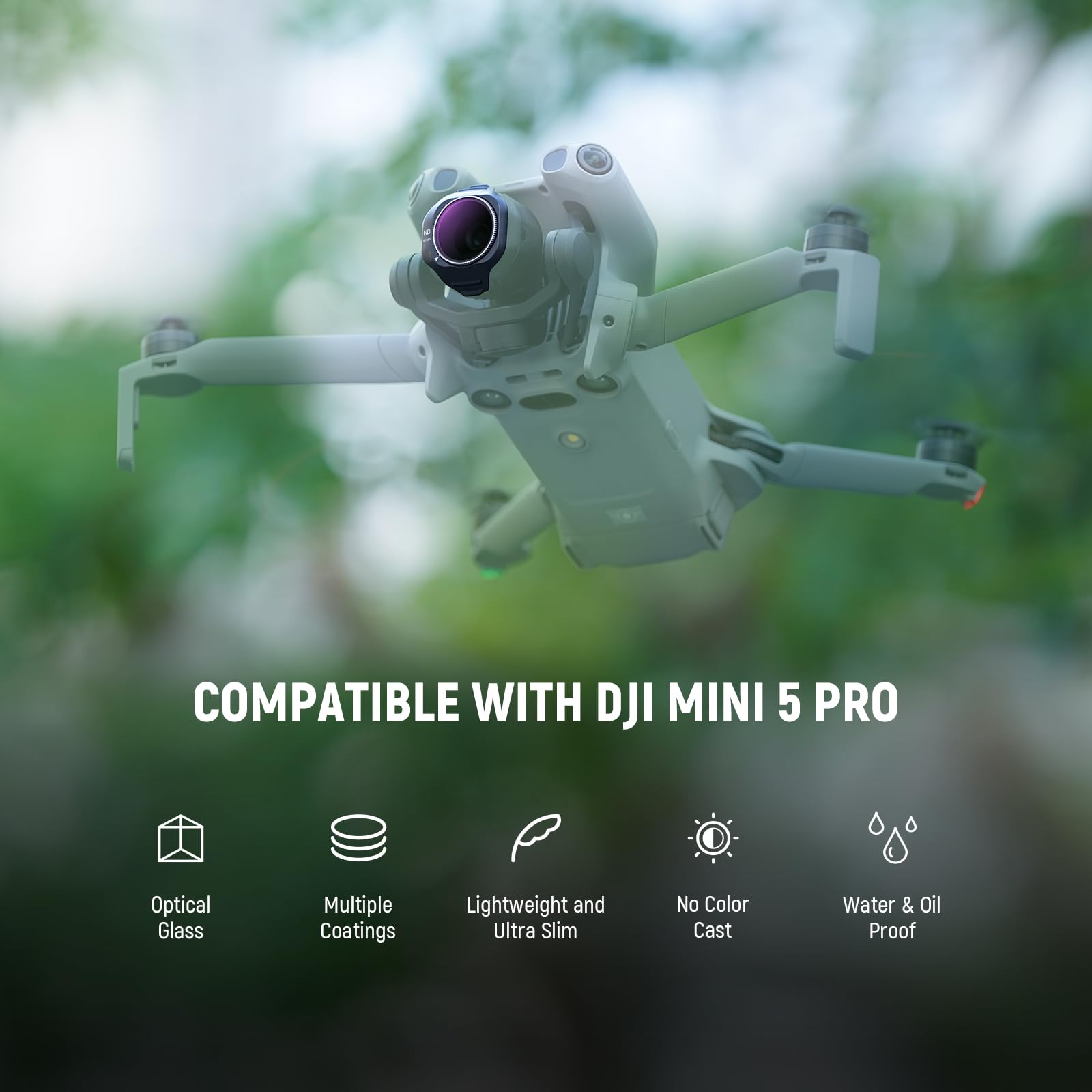 NEEWER Zestaw filtrów ND/PL kompatybilny z kamerą drona DJI Mini 5 Pro (ND8/PL+ND16/PL+ND32/PL+ND64/PL), zatrzaskowy filtr polaryzacyjny ND o neutralnej gęstości, wielowarstwowe akcesoria
