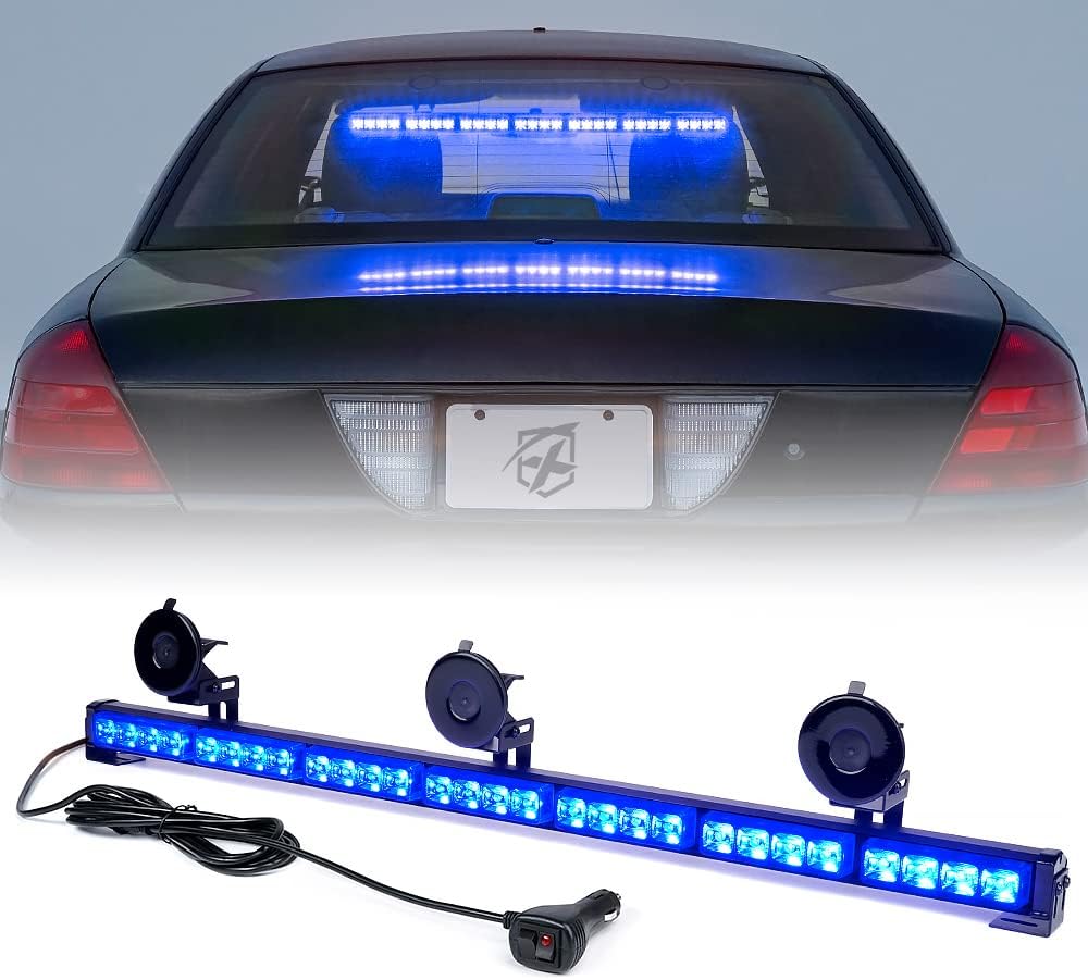 Xprite31.5 Inch Blue LED Traffic Advisor Strobe Light Bar, 21 Flashing Patterns w/Suction Cup Mount, Windshield Deck Emergency Warning Lightbars for Police Volunteer POV Vehicles Trucks SUV UTV