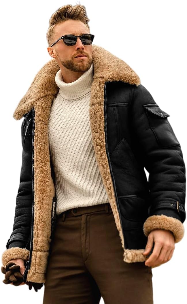 [Snughom] メンズ ジャケット 【厚手 毛皮 ジャケット】 で【保温性 秋冬の定番【中丈 防寒 コート】 おしゃれなデザイン