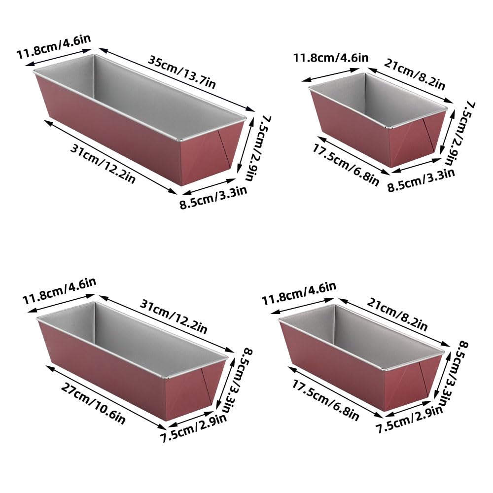 4 moldes para pan de 20/25/30/35 cm, molde para pan tostado, molde para pan, molde de acero al carbono, para tartas, pan tostado, tarta de queso, brownie, castaño, distribución del calor