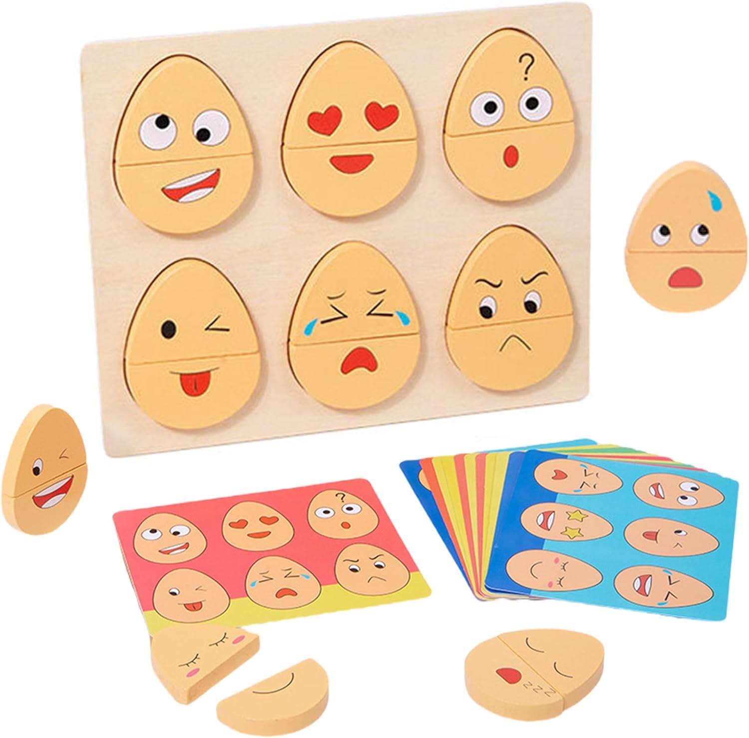 TOYBY Wooden Matching Game Expression Puzzles for Toddlers 1-3,Montessori Toys for 1 2 3 Year Old Boys Girls, Preschool Learning Educational STEM Toys for Kids Ages 2-4, Sensory Toys Gifts for 3-5