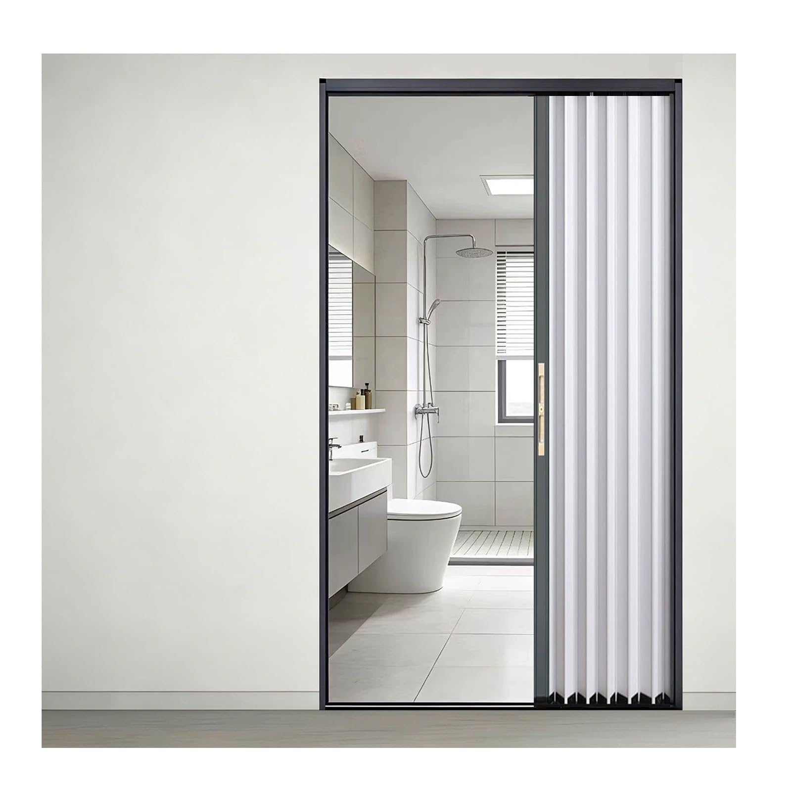 Kphymod Grey Frame No Drill Folding Partition Door, Soundproof Insulating Uv Block Folding Room Divider, Invisible Space Saving Temporary Privacy Divider For Renters(,85X210cm)