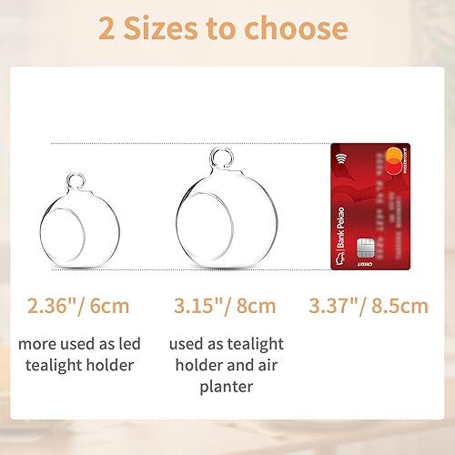 Miniatura 3 de Nuptio 12 portavelas colgantes para velas de té, mini portavelas de vidrio de 2.36 pulgadas de diámetro, adornos de jardín, portavelas para Navidad,