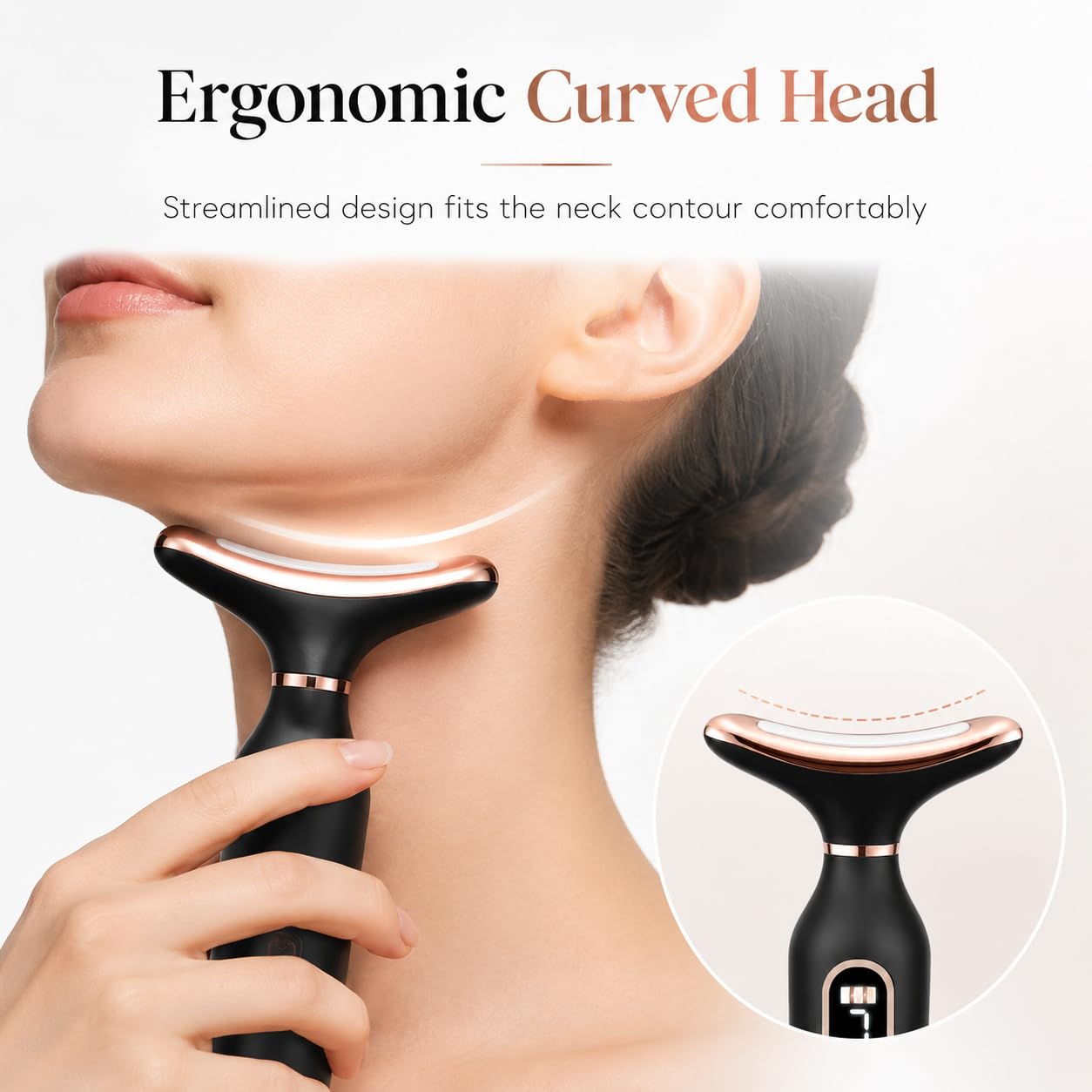 Massaggiatore viso nero ricaricabile, dispositivo di lifting facciale 7 in 1 con calore a 45 °C e terapia della luce LED, strumento elettrico per rassodare la pelle del collo, mascella del collo