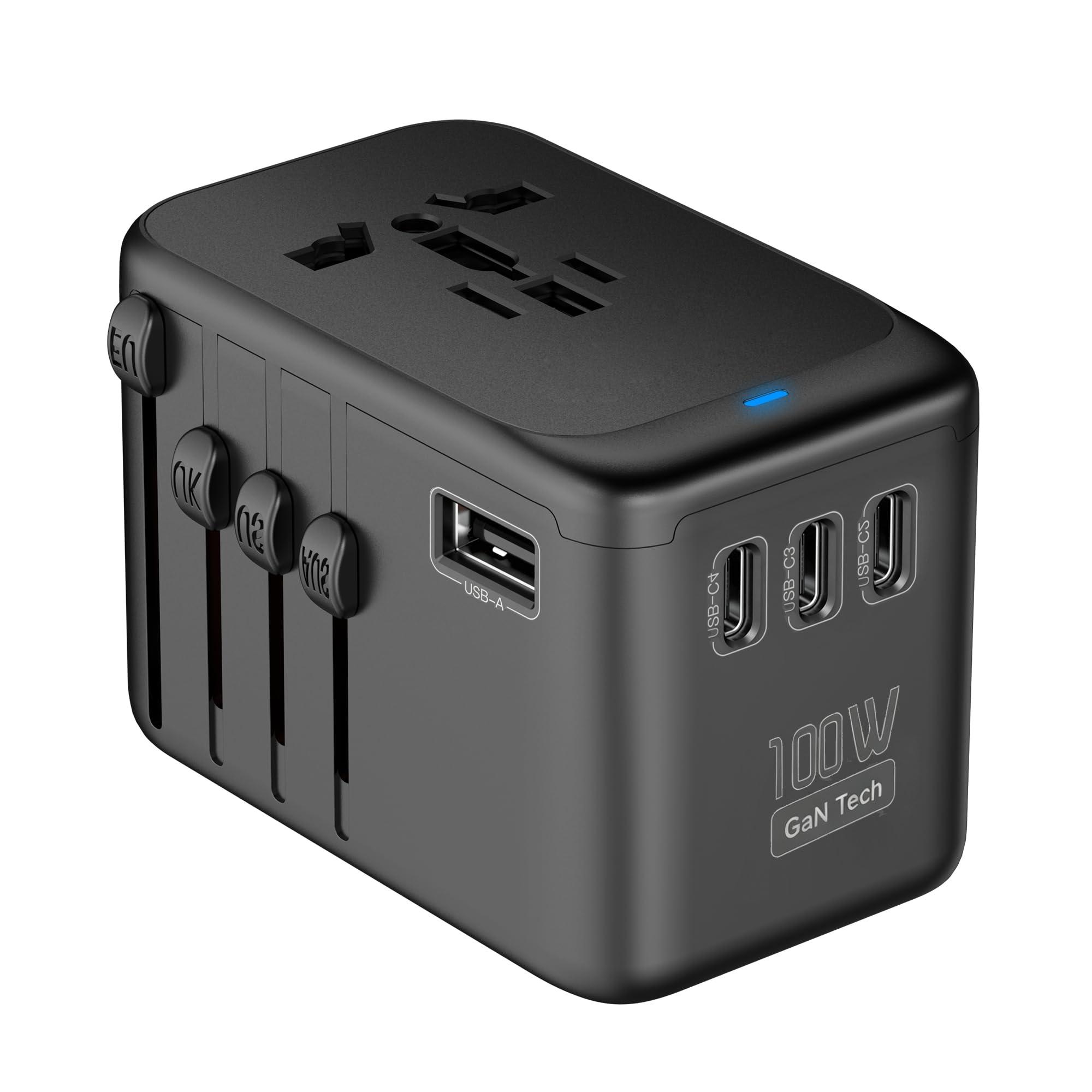 JMFONE 100W GaN Universal Travel Adapter, 5 USB C/A Ports, 2500W AC Outlet