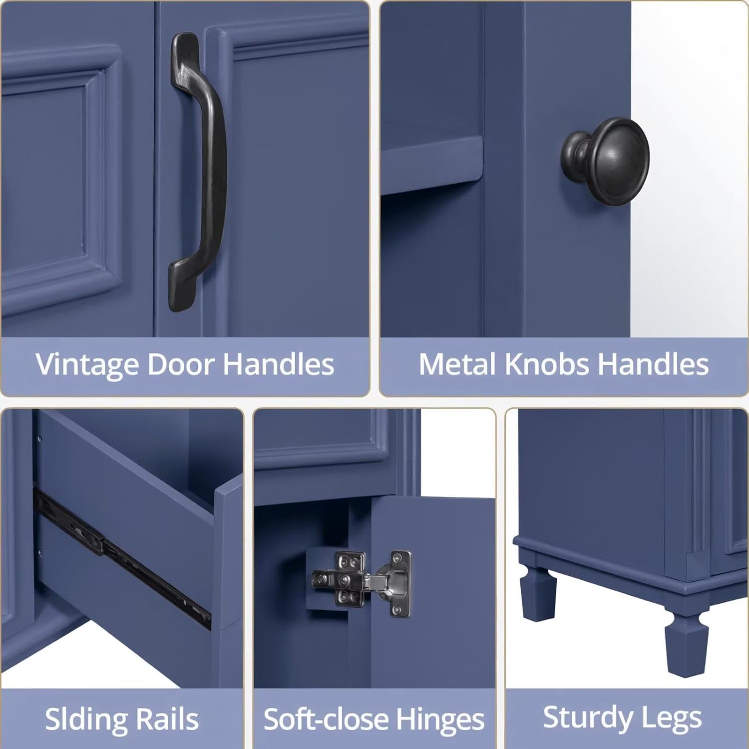 36" Bathroom Vanity with 3 Hole Ceramic Sink and Mirror Cabinet Combo, Wood Freestanding Single Basin Vanity Set with Storage Shelves Drawers Doors, Blue