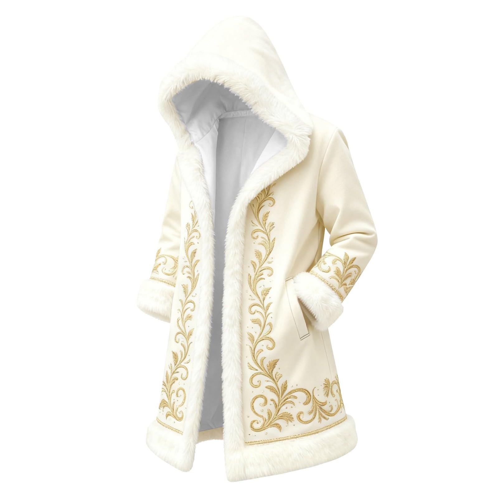 Red Velvet Christmas Costume for Men Red Hooded Cape Santa Coat Plush Lining Long Sleeve Longline Soft Warm Fluffy Festival Holiday Party Xmas Winter Cardigan