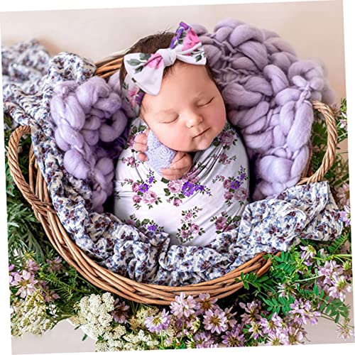 Toyvian 1 Set/2 Stks Haarband Wrap Set Baby Hoofdbanden Newborn Headband Baby Set Newborn Inbakeren En Hoofdband Nerborn Bowknot Tulband Stropdas Baby Inbakeren Wrap Polyester Violet Baby - Afbeelding 8