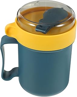 耐熱保温スープカップ ポータブル蓋付きマグ 食品グレード製 耐衝撃 朝食用ミルク兼用 スプーン収納可能 家用オフィス携帯用