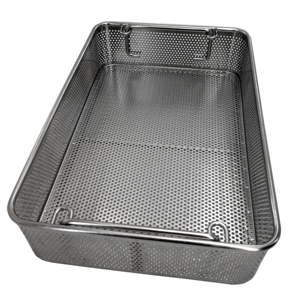 Vassoio per sterilizzazione in acciaio inossidabile 304 per disinfezione di strumenti chirurgici e dentali, 37 x 23 x 7 cm, durevole e facile da pulire