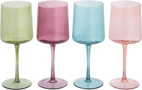 Miniatura 8 de Creative Co-Op Vasos soplados a mano, 6 onzas, cristalería de 4 colores surtidos, multicolor