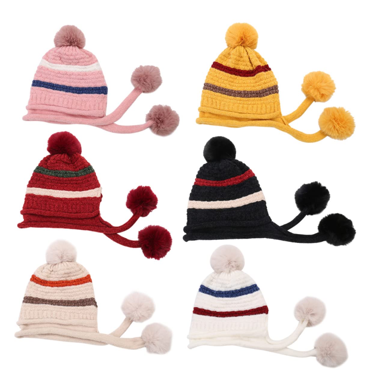 CALLARON 3piezas Gorro De Esquí De Lana Para Mujer Pompones Caliente y Ligero Para Actividades Al Aire Climas Fríos Color Beige