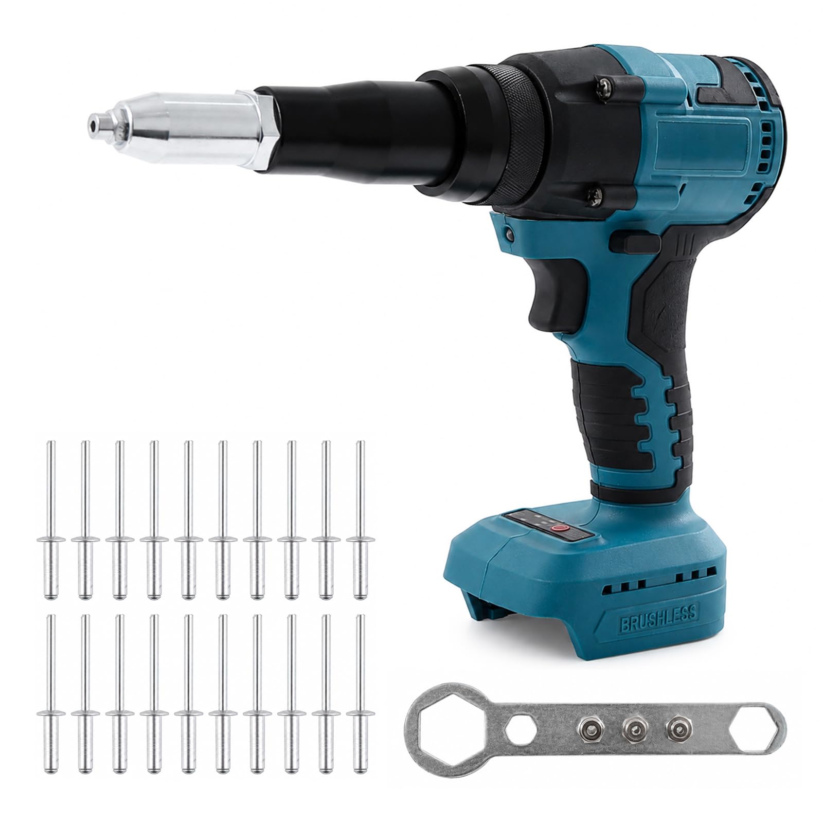 Akku Nietzange für Makita 21V Akku, 50000N Bürstenlose Blindnietzange, Automatischer Elektrische Popnietenzange, Mit 3.2/4.0/4.8mm Adaptern(ohne Batterien)