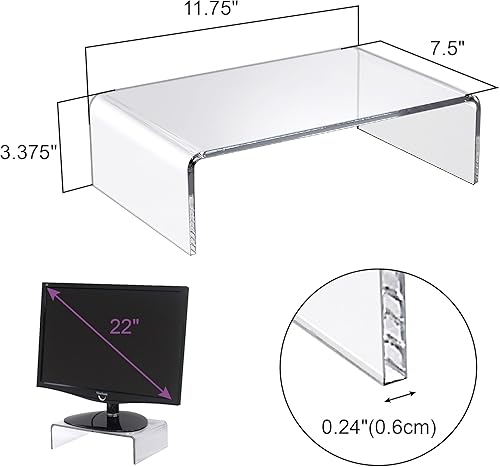 Miniatura 2 de Amazing Abby Soporte elevador acrílico para monitor de escritorio (paquete de 1), elevador de monitor de computadora de plástico transparente con