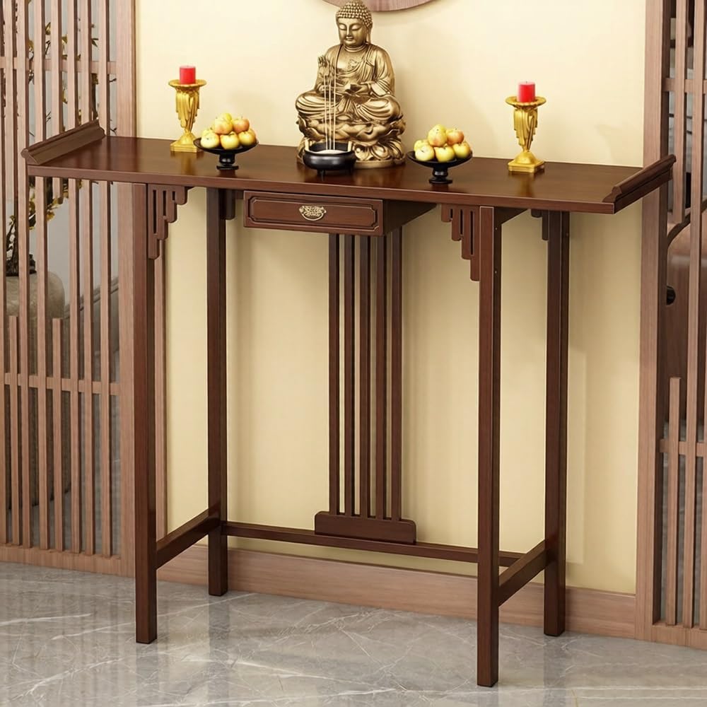 Tavola d'altare cinese Consolle da altare in legno massello con cassetto | Tavolo da meditazione(Piccolo)