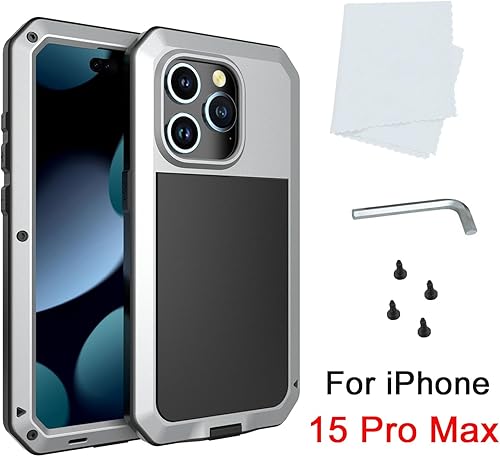 Miniatura 6 de Marrkey Compatible con iPhone 15 Pro Max, funda protectora de cuerpo completo 360, resistente a los golpes Armadura resistente Funda de metal de
