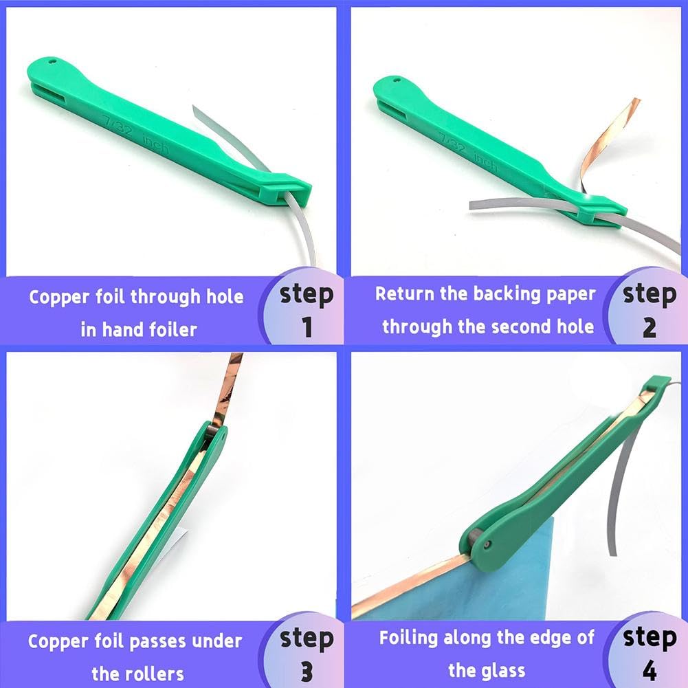 Youngwier Outil Manuel Pour Vitrail - Outil De Feuille De Cuivre Coloré - Dévidoir Pratique De Ruban Adhésif En Cuivre - Outil D'estampage à Chaud Pour Verre Décoratif - Verre Coloré