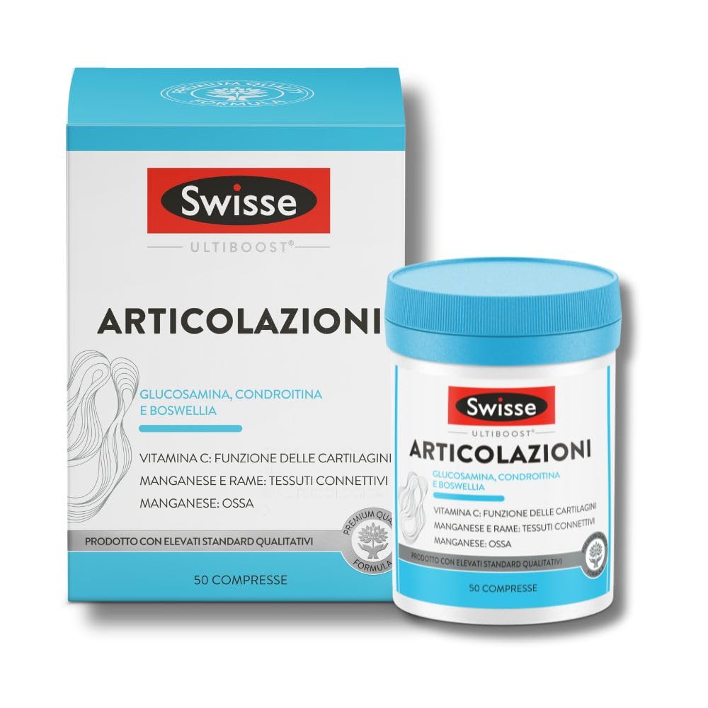 SWISSE Ultiboost - Integratore Articolazioni con Vitamina C per Supporto a Formazione Collagene e Funzione Cartilagini, Integratori con Glucosamina Condroitina e Boswellia, 50 Compresse, Made in Italy