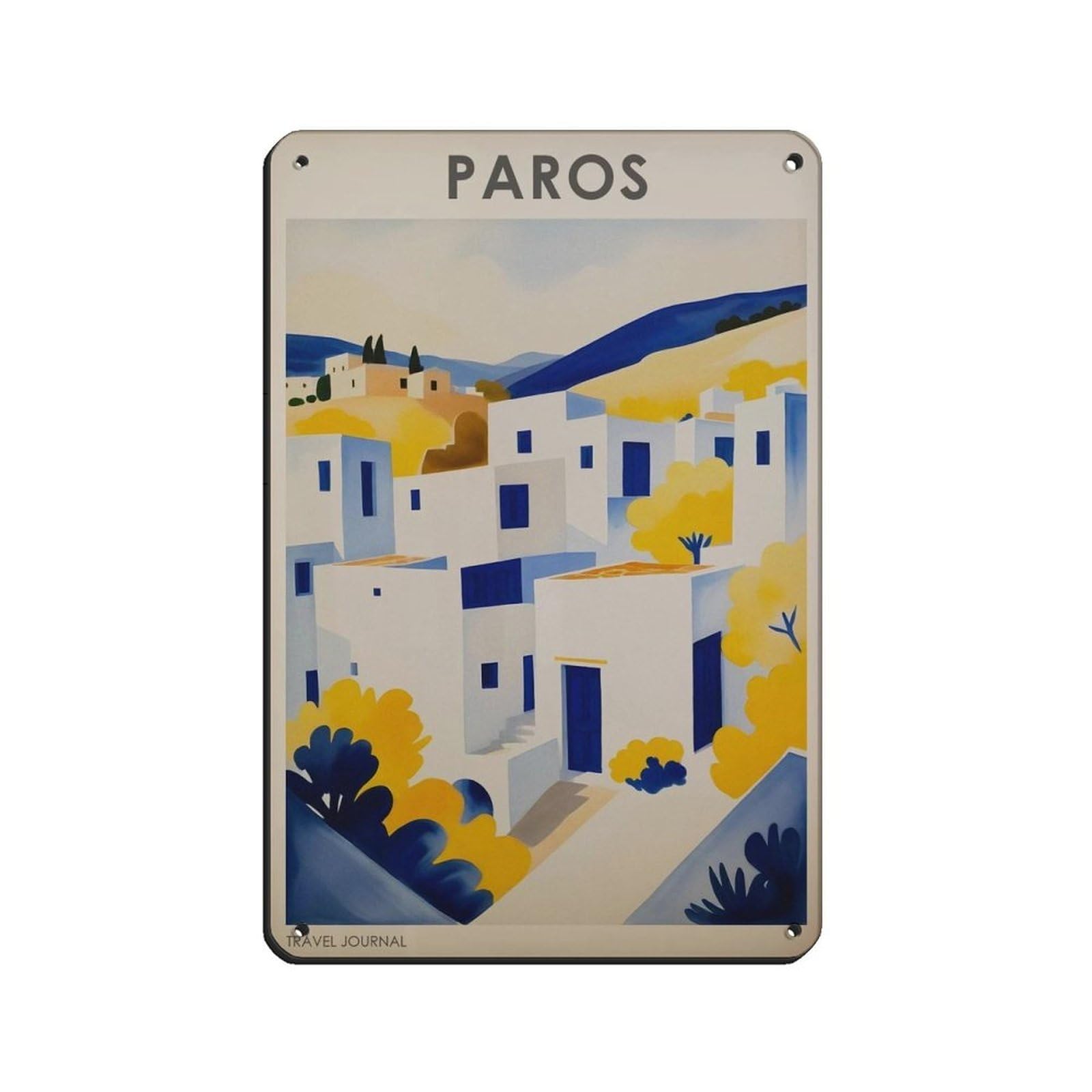Greece Vintage Travel, Paros Travel Art Tin Sign Vintage Metal Pub Club Cafe Bar Home Wall Art Decoration Poster Retro 8x12inch(20x30cm)