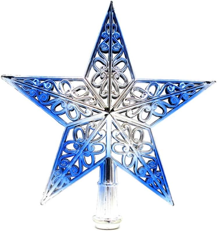 Amosfun Christmas Star Tree Topper, 20cm Hollowed-Out Silver Blue Treetop Holiday 6-8ft Tree Decoration, Festival Indoor Decoration, Christmas Party Supplies