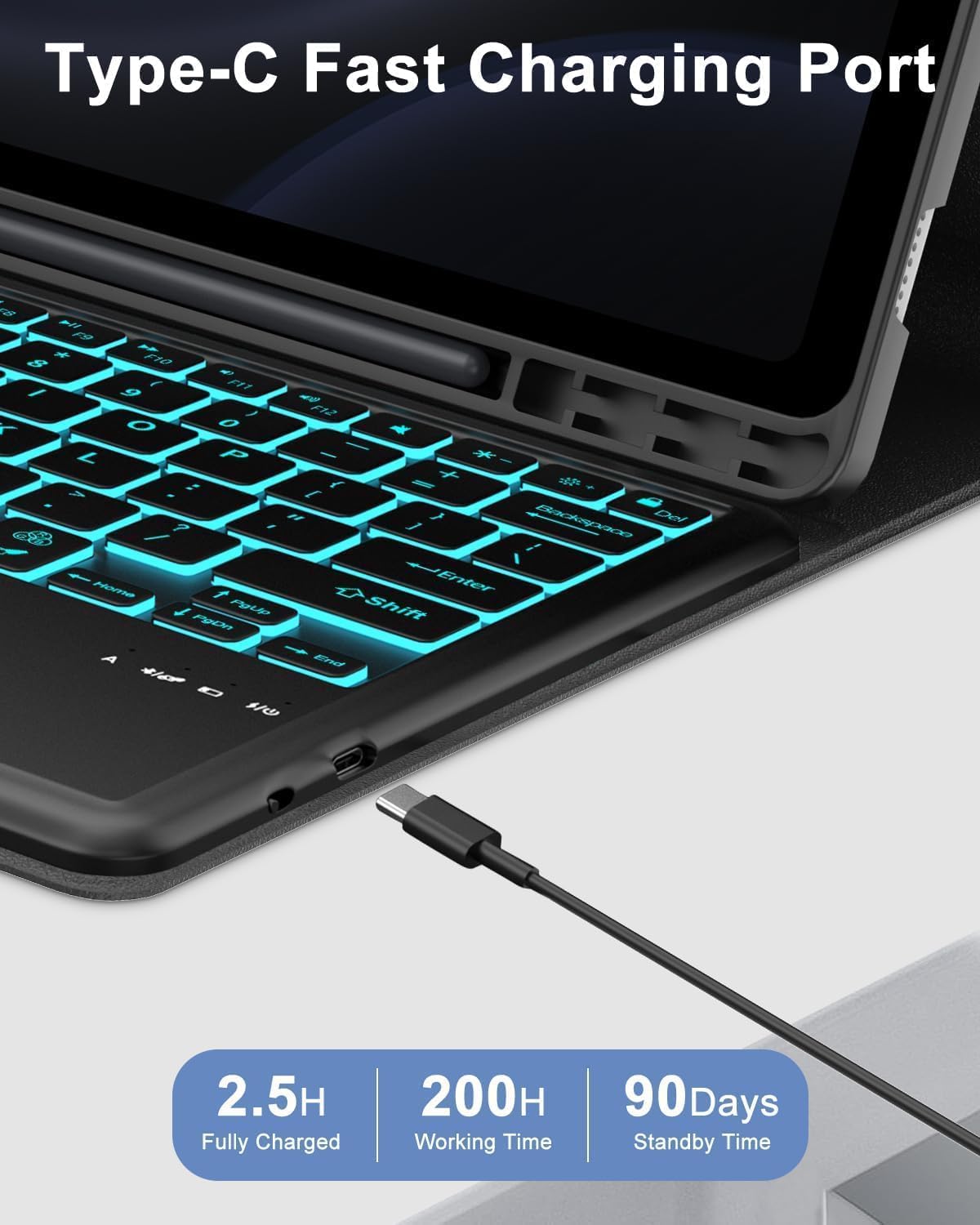 KVAGO Keyboard Case for Samsung Galaxy Tab S10+/S9 FE+ / S9 FE Plus/ S9+ 12.4 inch, Smart Touchpad, 7 Colors Backlit, Detachable Folio Keyboard Cover with S Pen Holder, Black