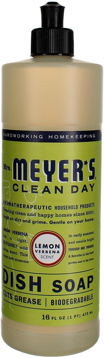 Mrs. Meyers Dish Soap Liquid Lemon Verbena Aromatherapeutic, Cuts Grease, Biodegradable, 16 Fl Oz (Pack of 3)
