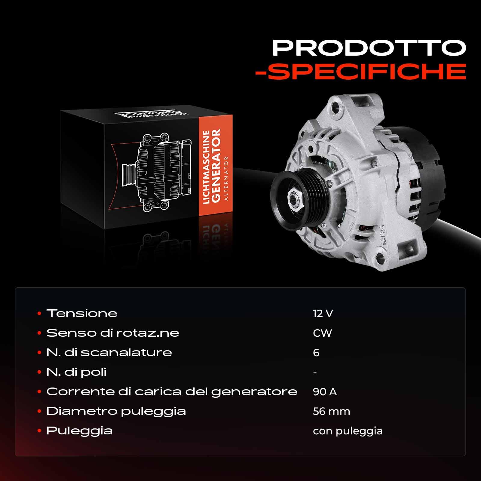 Frankberg Alternatore 12V 90A con puleggia 0101549802 | 12V, 90A, Con puleggia, 0101549802; Compatibile con: SLK R170