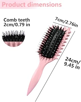 Curl Brush - Define Styling Brush with Prongs, for Combing and Shaping Men's and Women's Curls to Reduce Pulling and Curl Separation (Pink, 24cm)
