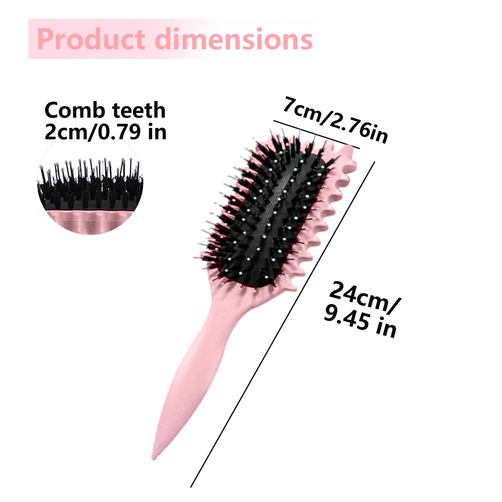 Cepillo Defnidor de Rizos Profesional, Cepillo Curly para Formar y Definir Rulos, Reduce Tirón, Frizz y Separación - Bordes Suaves - Unisex (Rosa, 24cm)