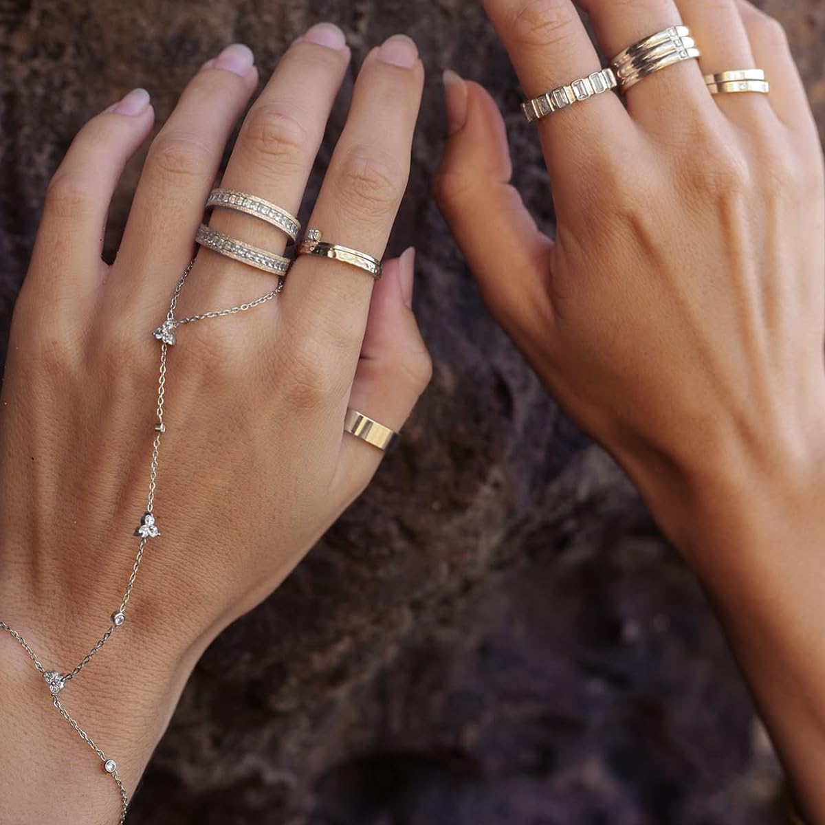 Silver Gold Ring Hand Chain Bracelet for Women non Tarnish Star Dainty Bracelets Hand Chain Ring Stackable Chains Bracelet - Image 5