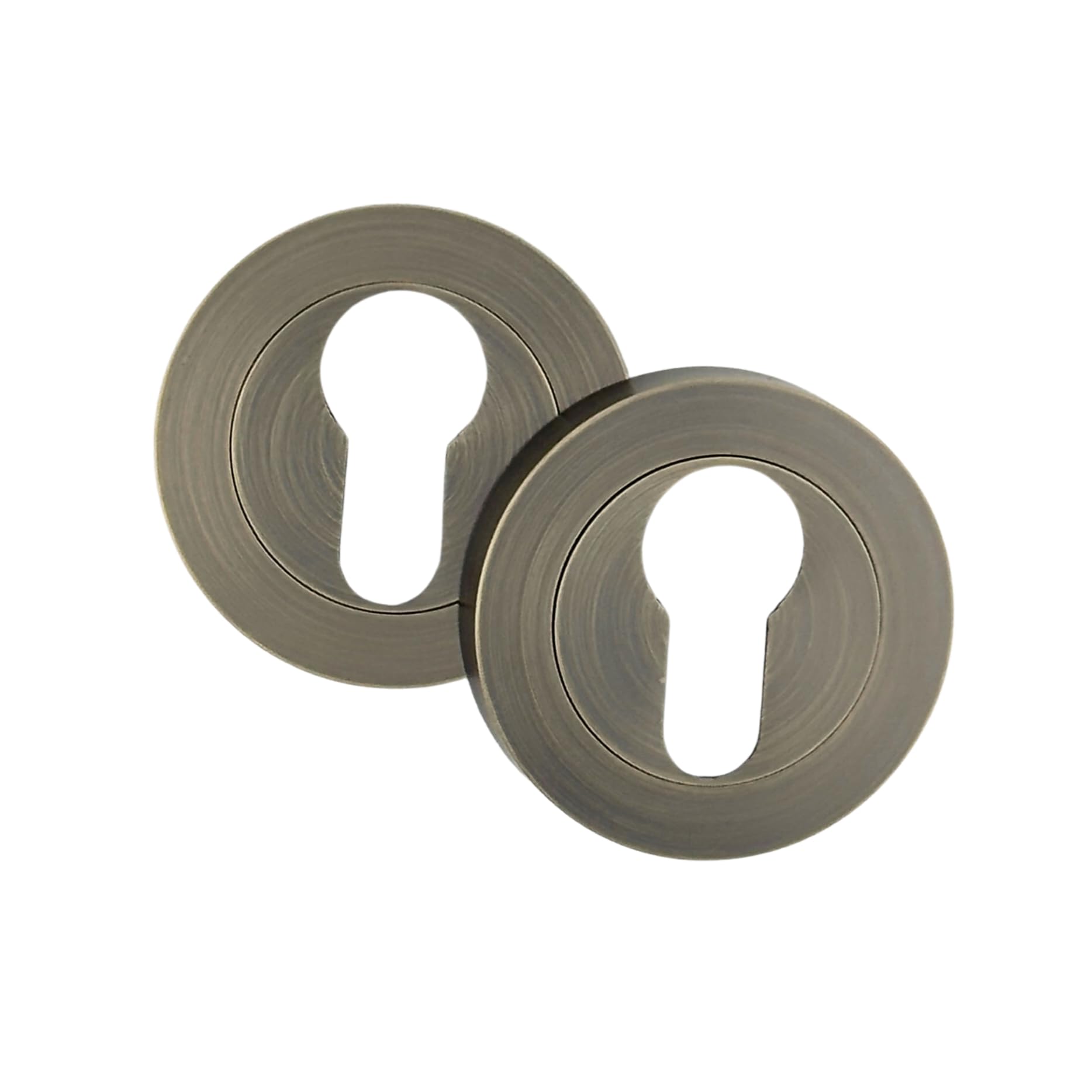 AXS Hardware Escutcheon Pair 52mm – Euro Profile & Oval Profile – Door Keyhole Cover on Rose – Internal Door Hardware – Satin Brass, Antique Brass, Matt Black (Antique Brass, Euro Escutcheon)