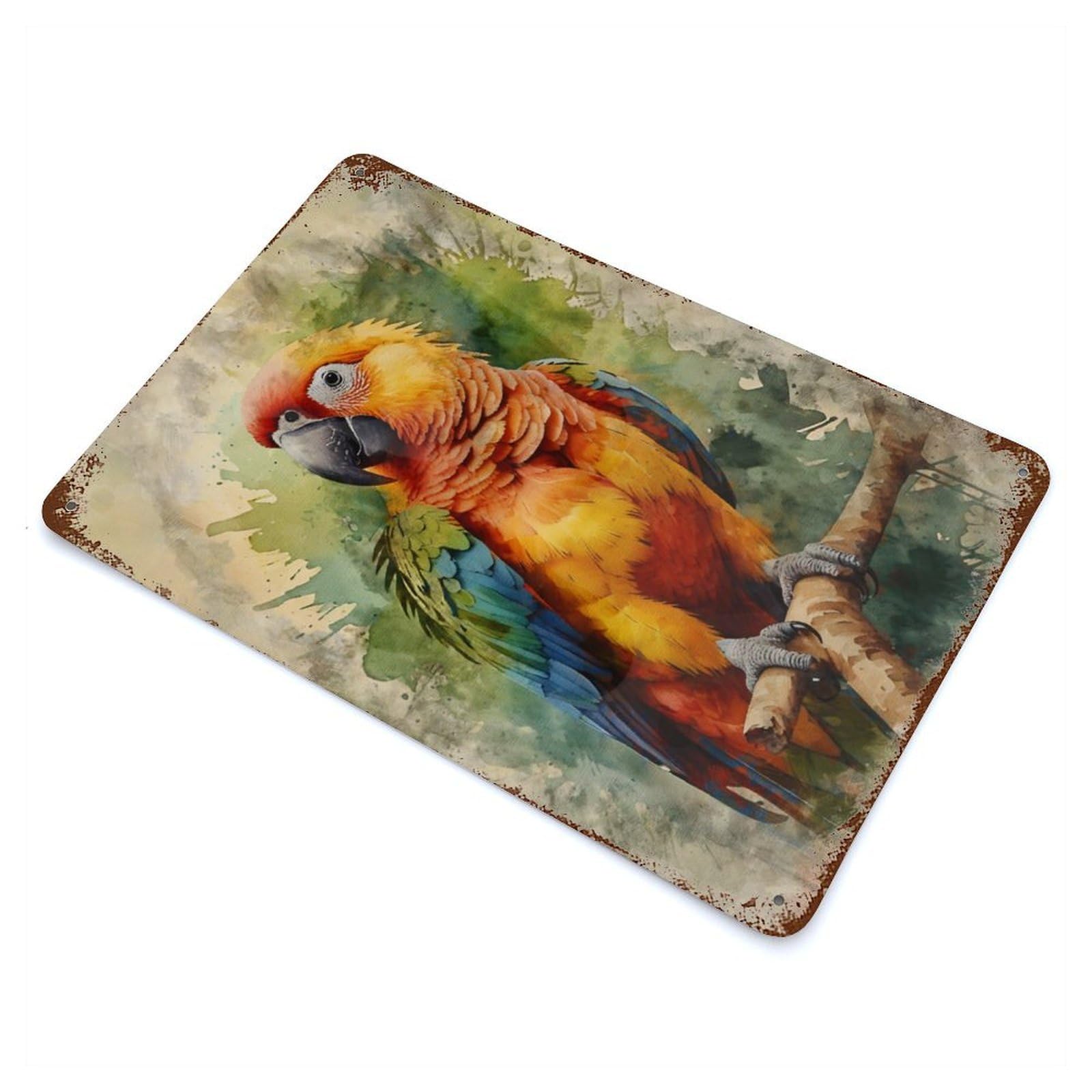 Vibrant Scarlet Macaw Decorative Tin Sign 11.8"x7.9", Ideal for Garage, Bar And Workshop Decor