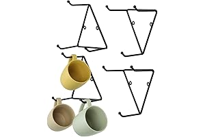 MyGift 4-Pack Wall-Mounted Matte Black Metal Triangular Coffee Mug Holder and Storage...