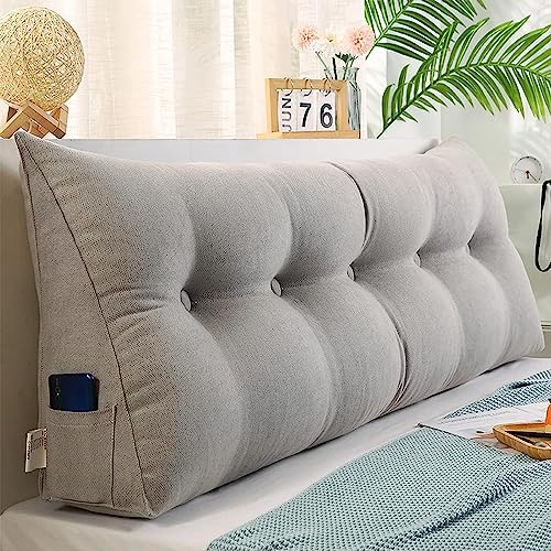 Queen Triangular Reading Wedge Pillow, Recliner Headboard Back Cushion Headboard Pillow Wedge Reading Pillow Gap Filler Triangular Cushion Waist Positioning Upholstery (Color : Silver Gray, Size : 5