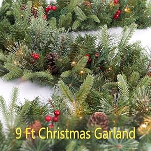 Christmasgarlandprelighted9ftwith50lightschristmasdecorwith50lightpineconeredberriestimerformantlestaircaseindoorandoutdoor Urban Country Home Decor Christmas garland prelighted 9ft with 50 lights christmas decor with 50 light pine cone red berries timer for mantle staircase indoor and outdoor urban country home decor
