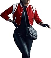 Women's Cropped Bomber Varsity Jacket - Casual Long Sleeve Button Down Letterman Shacket Baseball Outerwear