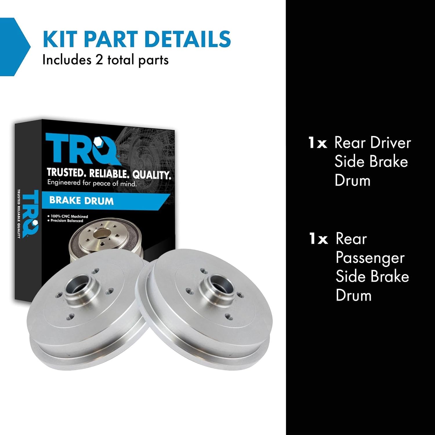 TRQ Rear Brake Drum Pair Set Kit LH Side Left & RH Side Right for Audi VW