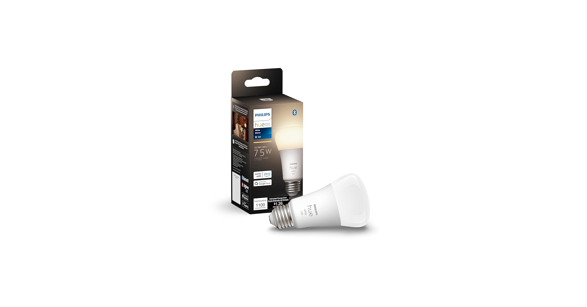 PHILIPS Hue white ambiance E26 1100ルーメン Hue Starter kit: 1-pack A19 E26 LED Bulb White + Hue Bridge