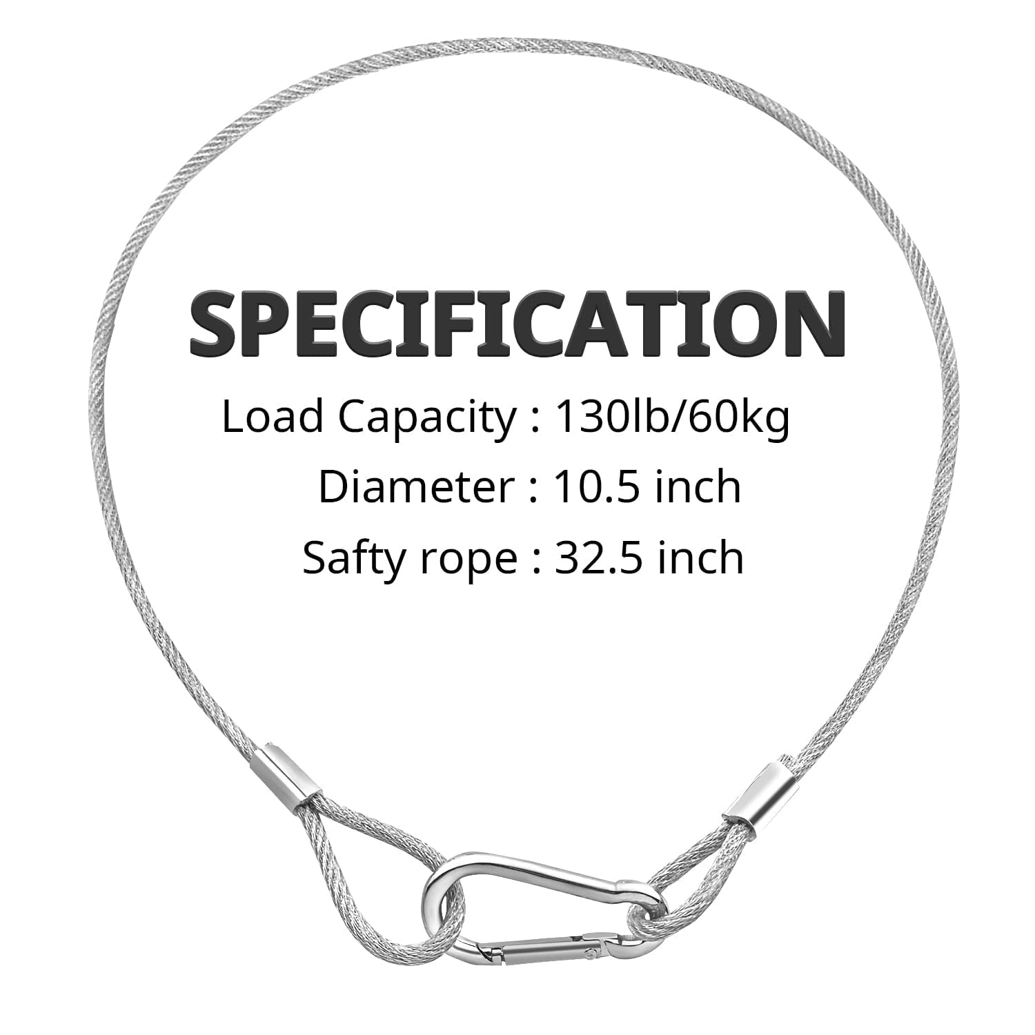 Sicherheitskabel 80cm Edelstahl mit Karabinerverschluss Absturzprävention für DJ-Bühnenbeleuchtung 20 Stück