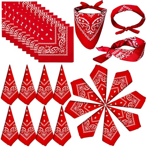 ILHSTY 32 Pcs Women Men Paisley Bandanas Bulk Unisex Cowboy Bandanas Head Scarf Necktie Face Cover Party Supplies (32 Red)