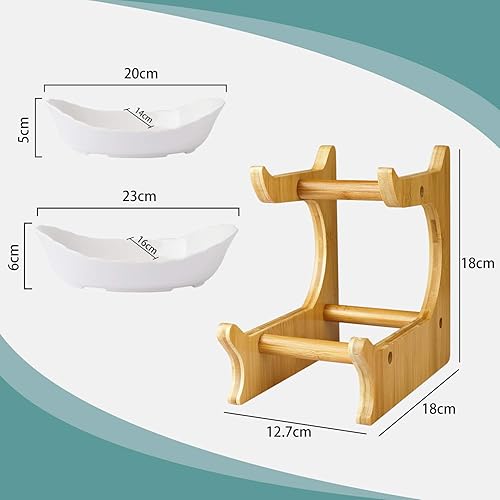 Miniatura 6 de SEVEN SPARTA Frutero de 3 niveles para encimera de cocina (serie PLUS), cuencos de cerámica con soporte de bambú, cesta de frutas escalonada de gran