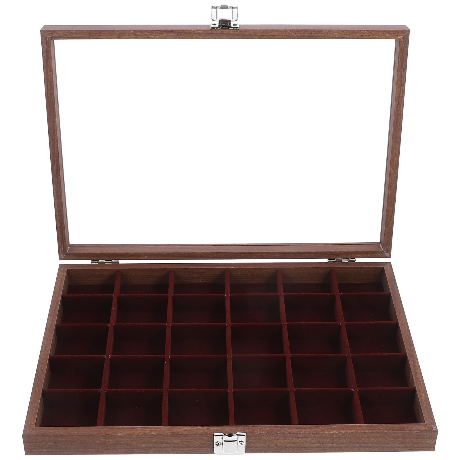 DOITOOL Boîte à Thé Organisateur Élégant et Gain de Place avec Couvercle Transparent en Bois Marron 30 Compartiments Rectangulaires Cuisine Maison