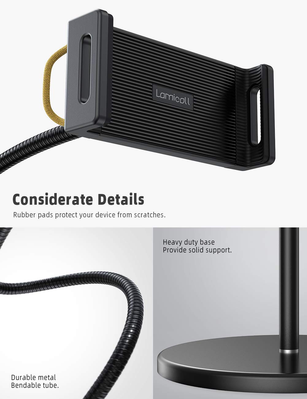 Lamicall Supporto per Tablet da Pavimento a Collo di Cigno con Altezza Regolabile Base Stabile 4,8 KG per 4.7-13" Tablet iPad 12.9 Air Mini 2 3 4 Switch Tab