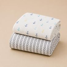 Organic Cotton Muslin Pack of 2 Baby Bath Towel Cotton Cloth Premium Baby Washable, Reusable, Absorbent, Extra Soft 120 X 120 Cm_ Anchor & Half Zig Zag