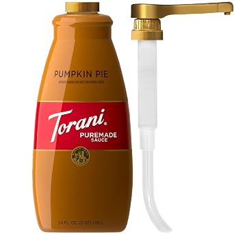 Torani Puremade Pumpkin Pie Sauce for Coffeehouse Drinks and Desserts, Non-GMO, Large 4lb Bottle, Pump Included, 64 Fl Oz