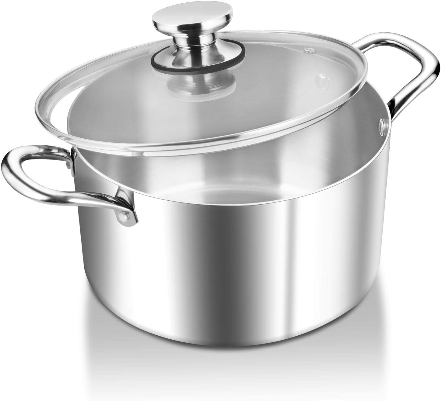 5.8L Stock Pot, Tri-Ply Stainless Steel Soup Pot with Visible Lid, 24cm Cooking Induction Stockpot for Pasta/Meat/Soup, Suit for All Kitchen Stove Top, Healthy & Non Toxic, Easy Clean