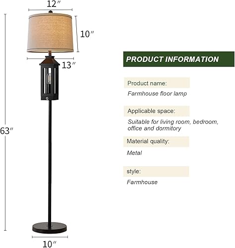 Miniatura 9 de Lámparas de pie de 63 pulgadas para sala de estar, mesita de noche, lámpara de pie alta negra para decoración del hogar, dormitorio, lámpara