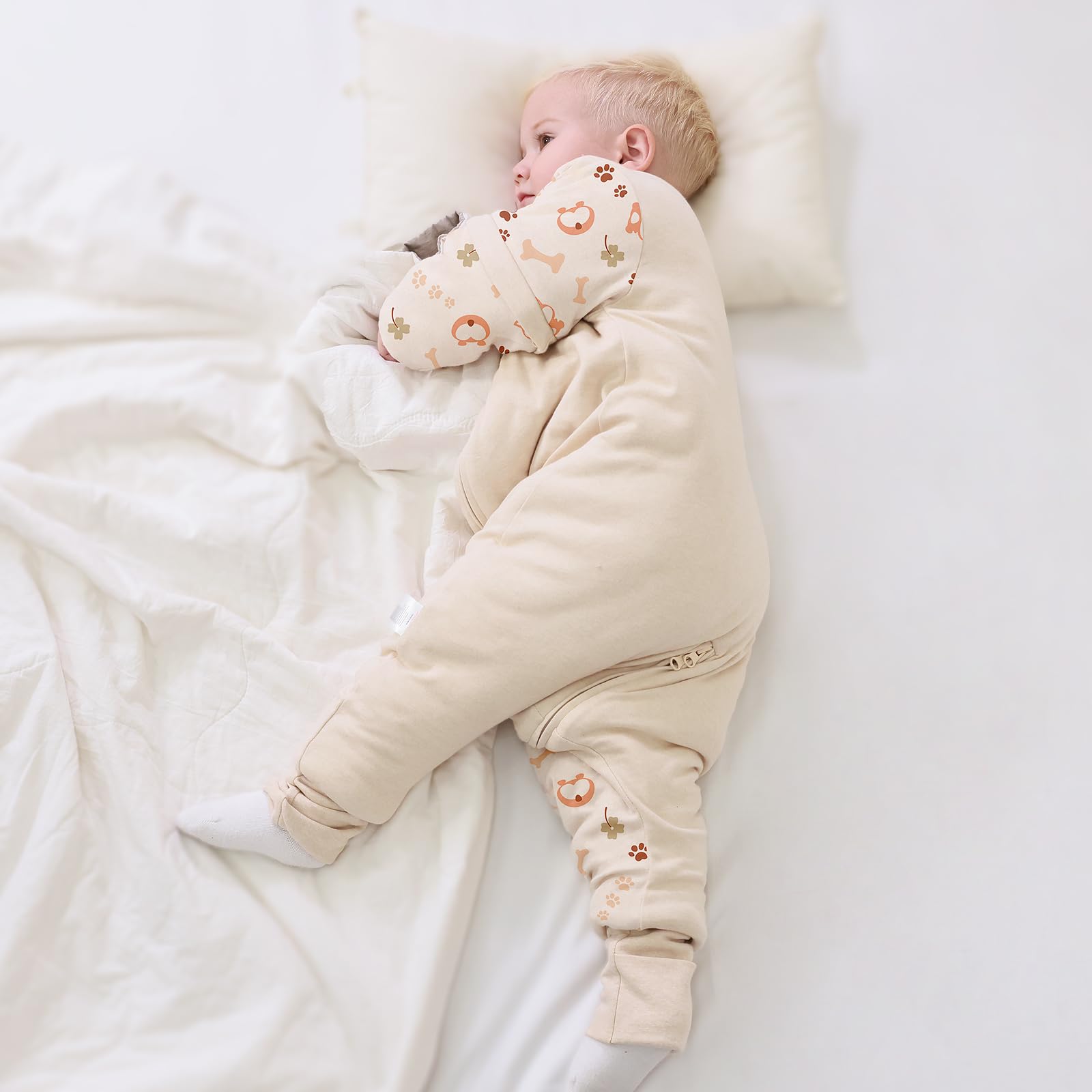 Sacco nanna a maniche lunghe con piedi 3,5 tog invernale, per bambini - sacco nanna invernale con gambe - cotone, Cucciolo (4-5 anni)