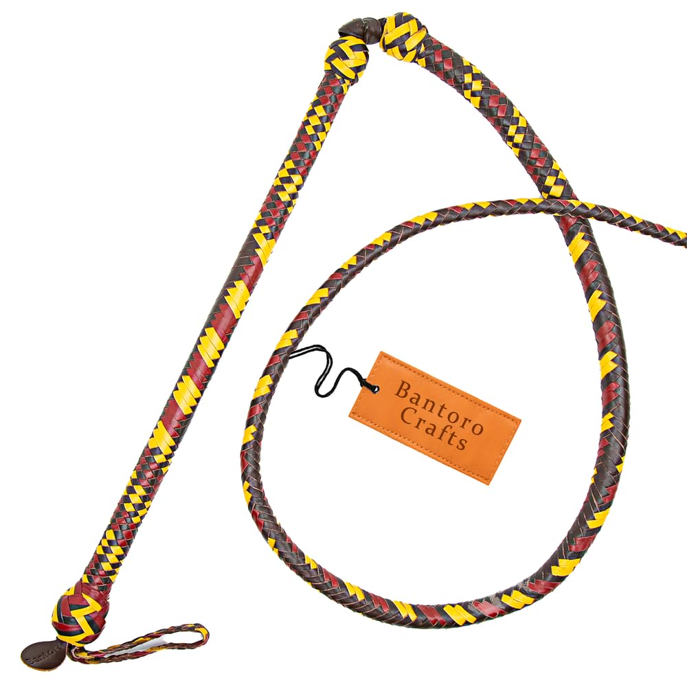 Marrone, Rosso e Crema Frusta 16 trecce Fili Pelle Intrecciata Frusta in Vera Pelle Pancia in Pelle e Supporto in Pelle all'Interno Frusta Che schiocca Forte